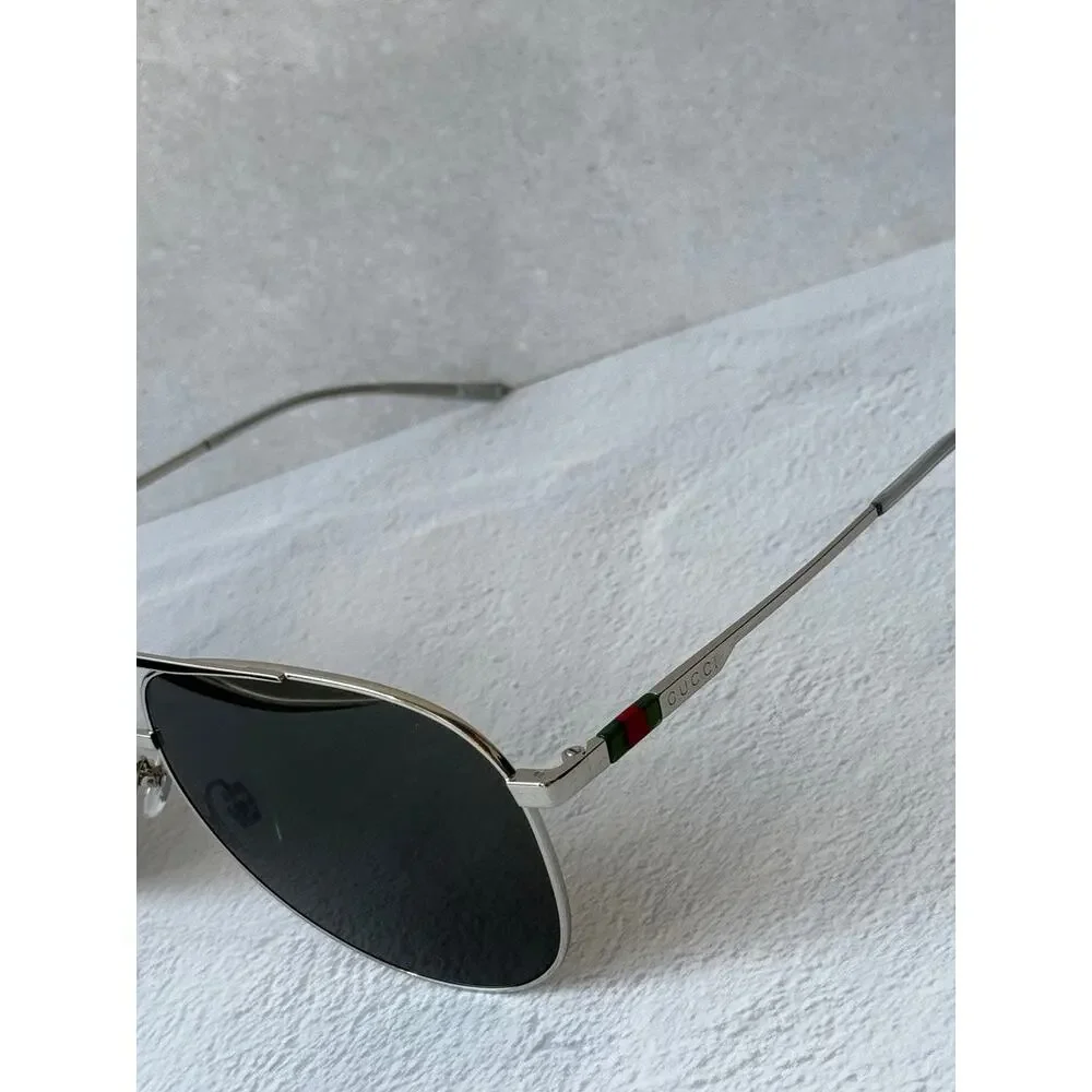 NEW Gucci GG1677S Silver Grey Lens Aviator Sunglasses $630